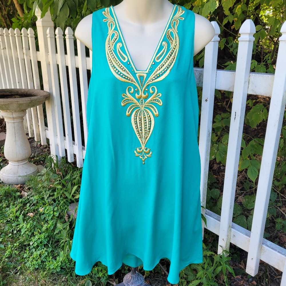 Lily Pulitzer Green Owen Trapeze Shift Dress embroidery